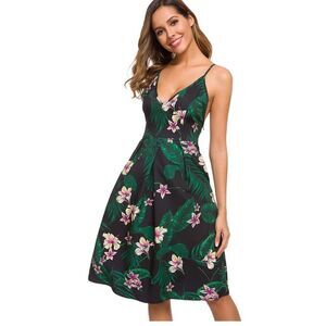 Eliacher Women Spring Deep V Neck Adjustable Spaghetti Straps, Size XS (0-2)